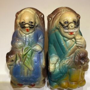 Vintage 60’s Anthropomorphic Old Couple In Rocking Chairs Salt & Pepper Shakers